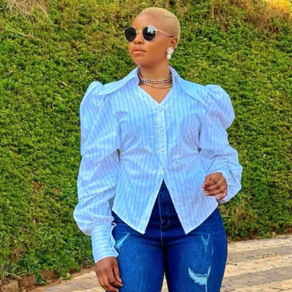 ZARA African Striped Notch Collar Irregular Long Sleeve Shirt